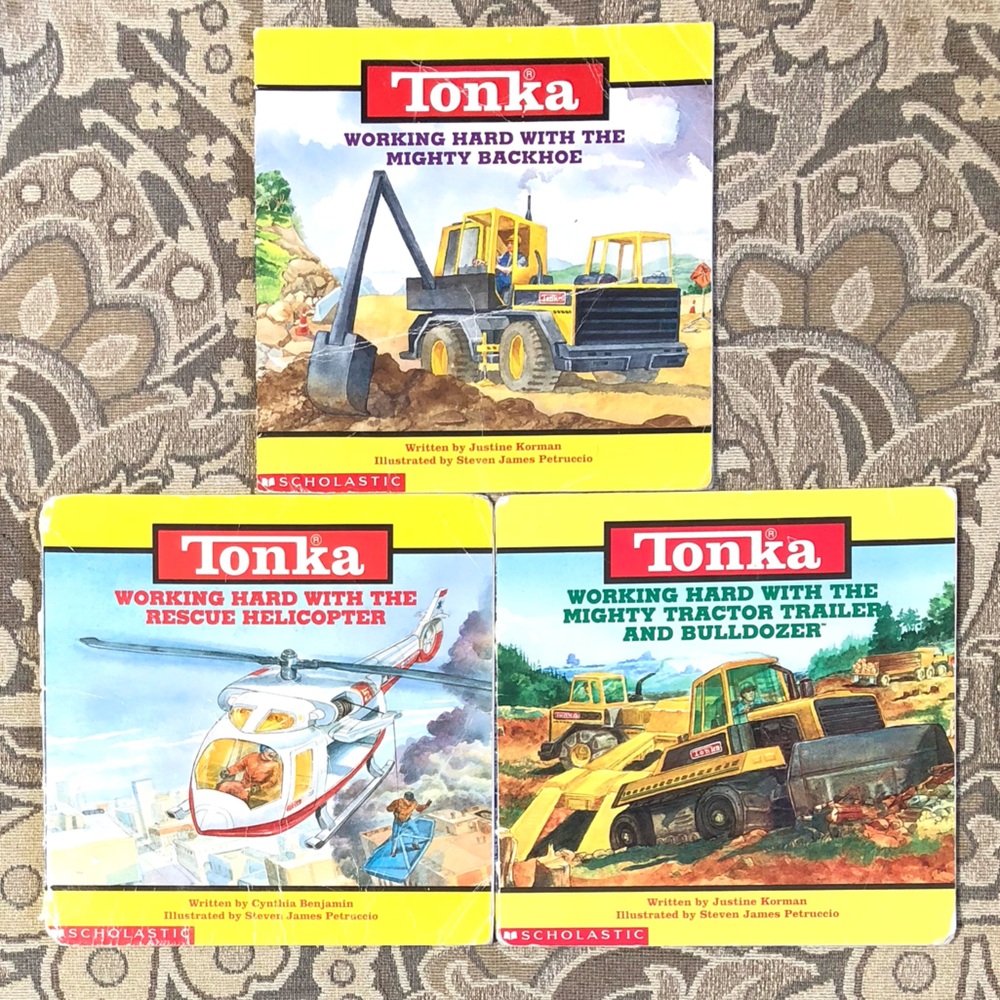 4/$20 3 Vintage Tonka “Working Hard” Books Road Construction Backhoe Bulldozer